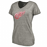 Women's Detroit Red Wings Distressed Team Logo Tri Blend V Neck T-Shirt Ash FengYun